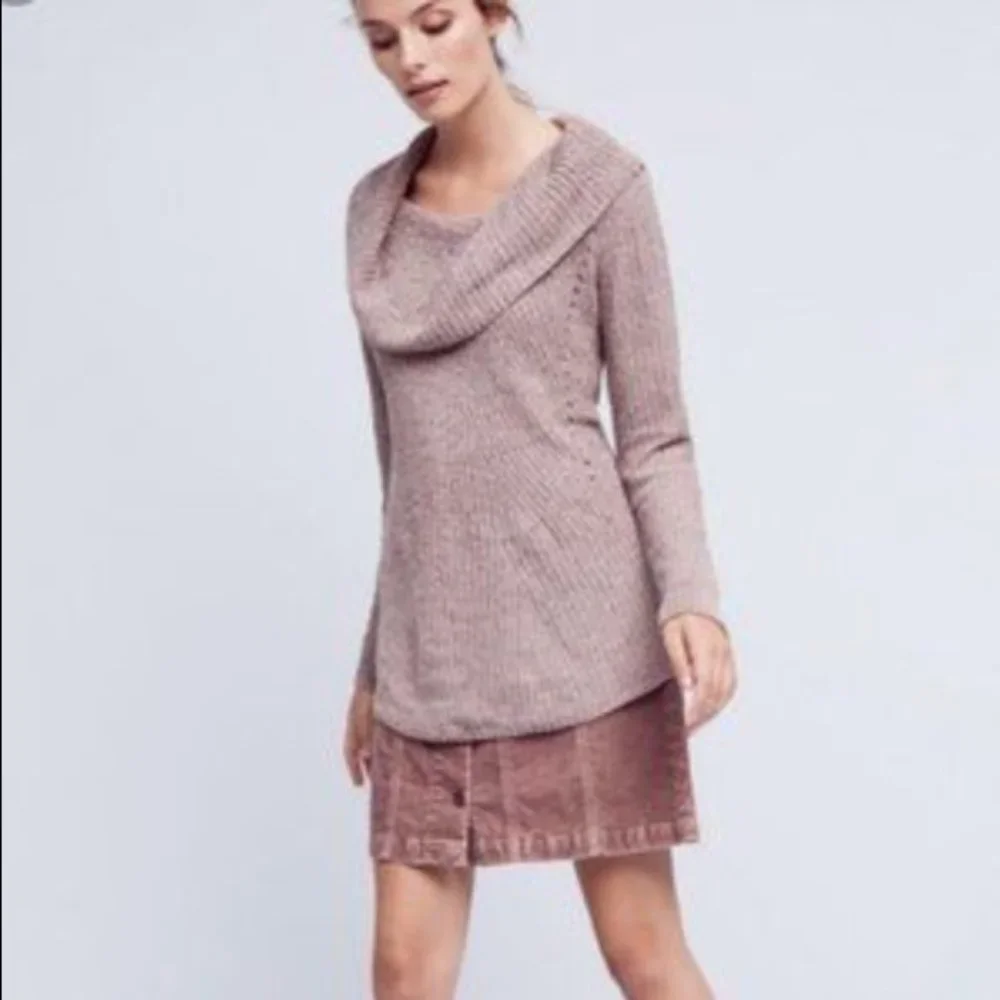 Anthropologie MOTH Cowl Neck Sweater, Light Grey, Cotton/Cashmere Blend,‎ Small